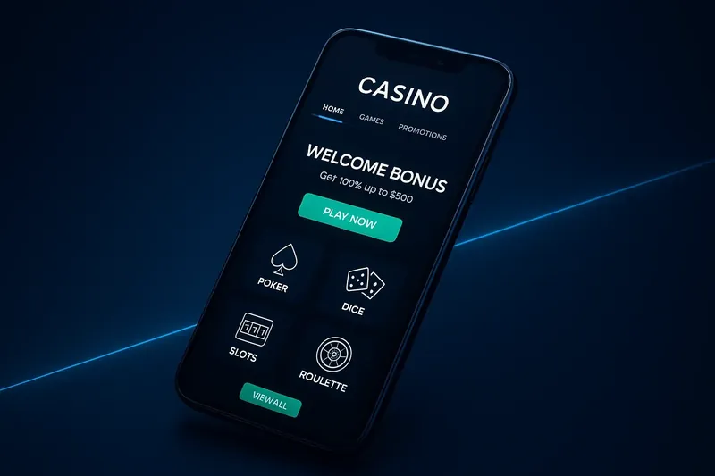 Modern smartphone showing dark premium casino app with green accents